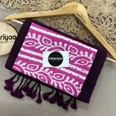 Dark Wine Handloom Khadi Cotton Saree With White Print Blouse